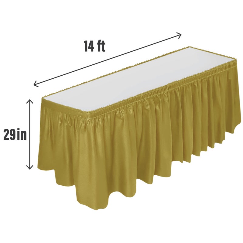 DecorRack Table Skirt, 29 in x 14 ft -BPA Free- Plastic Tableskirt, Disposable, Reusable, Rectangular Tablecloth Skirt, Gold (1 Pack) - Image 2